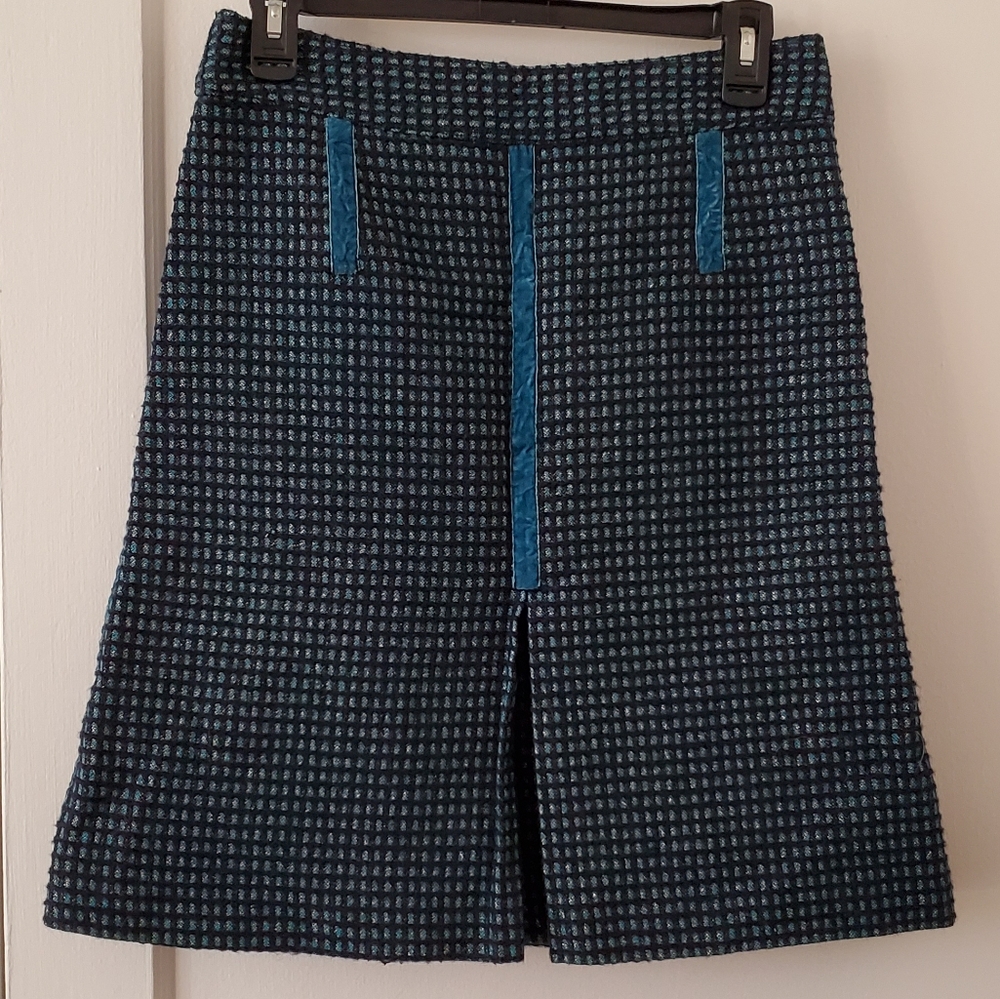 Marc Jacobs wool tweed A-line skirt 2 teal navy
